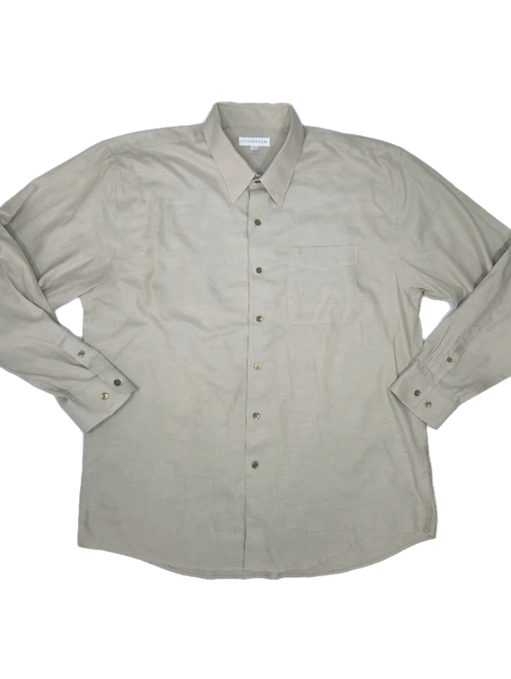 Cutter & Buck Mens Long Sleeve Button Down Shirt Size XXL Beige Logo Cotton